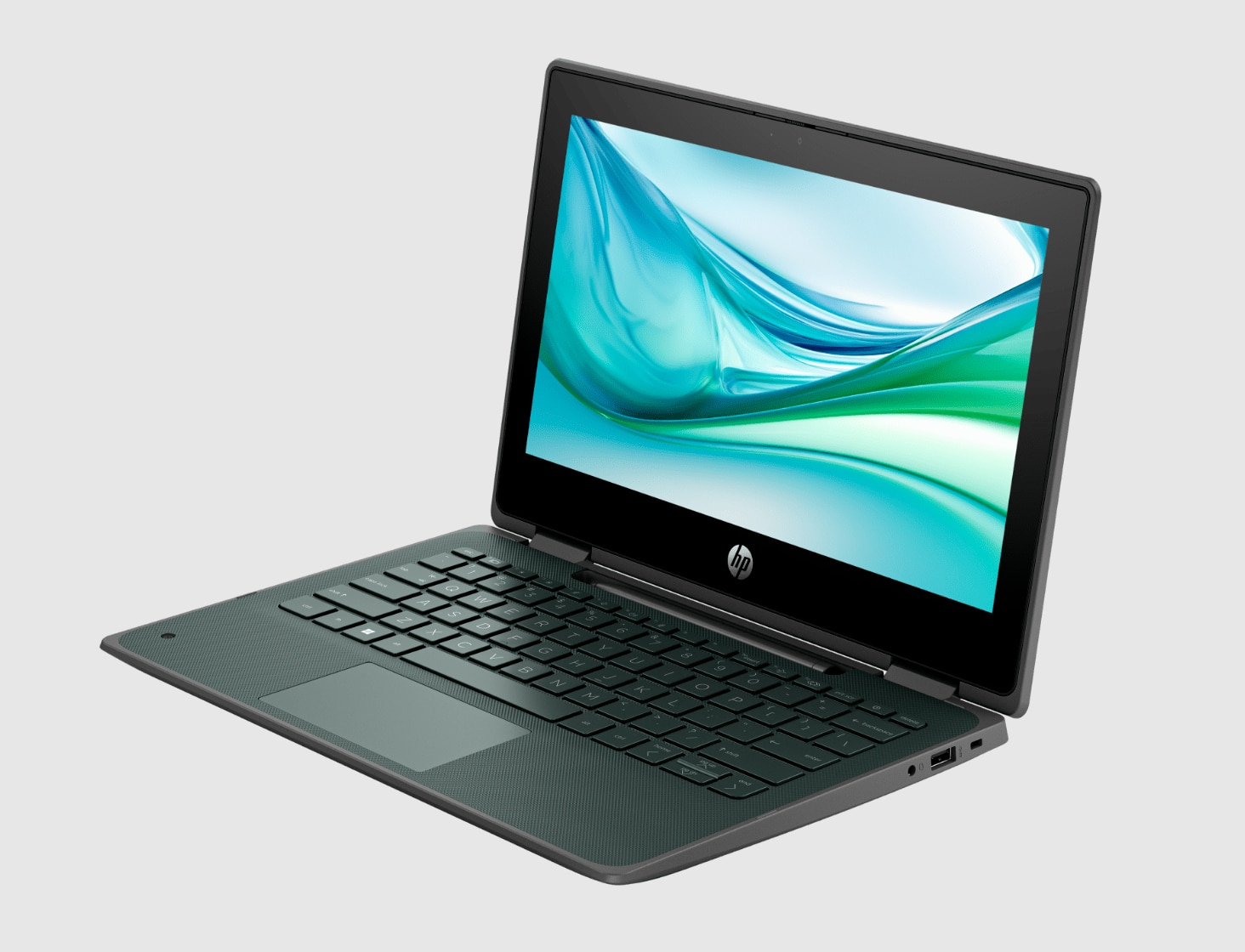 An HP ProBook Fortis series laptop showing a colorful screen.