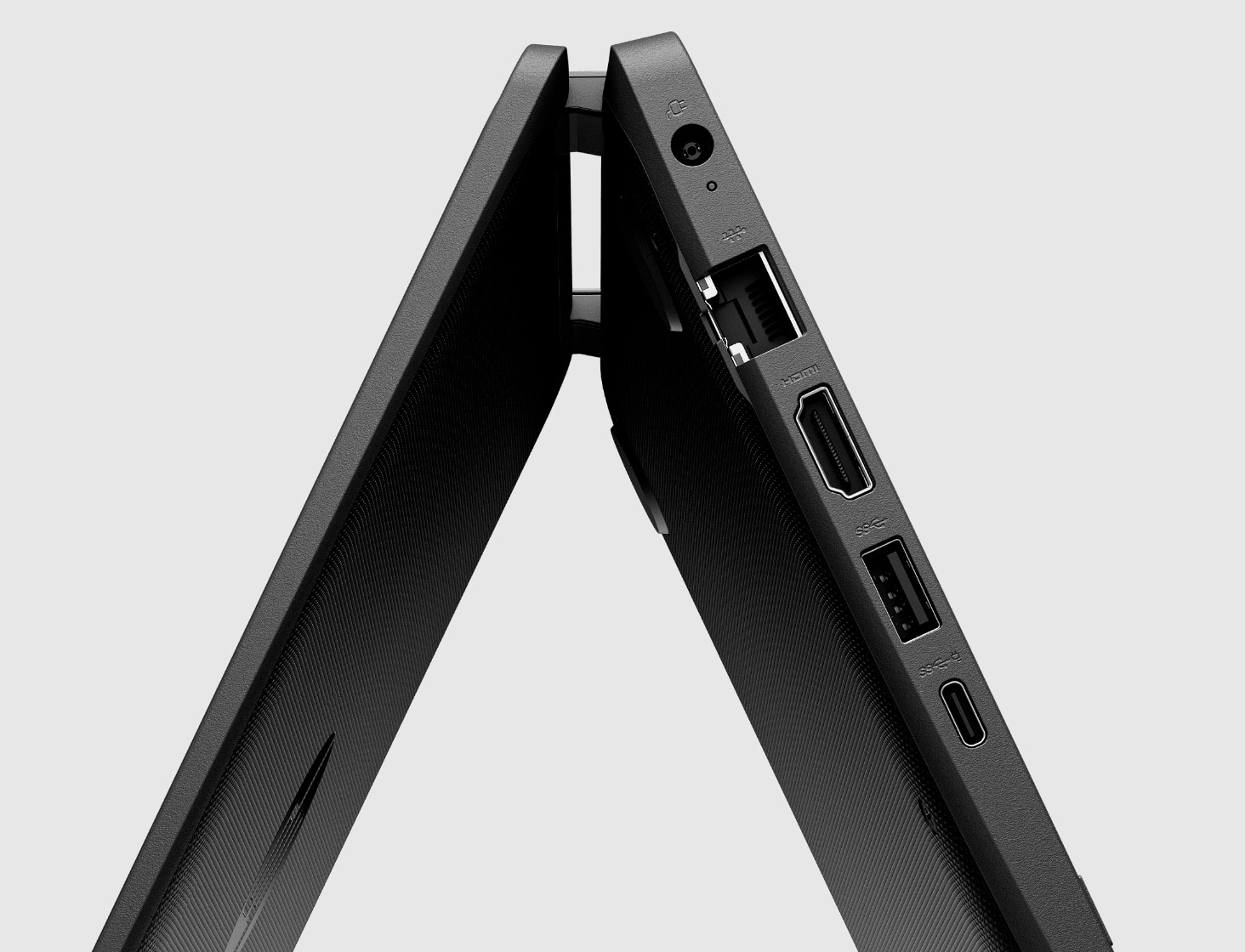 An HP ProBook Fortis series laptop in side view showing the laptops ports.