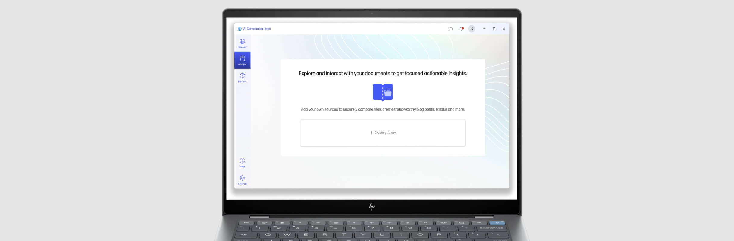 Kannettavan näytöllä näkyy HP AI Companion -sovelluksen Analysoi-vaihtoehto